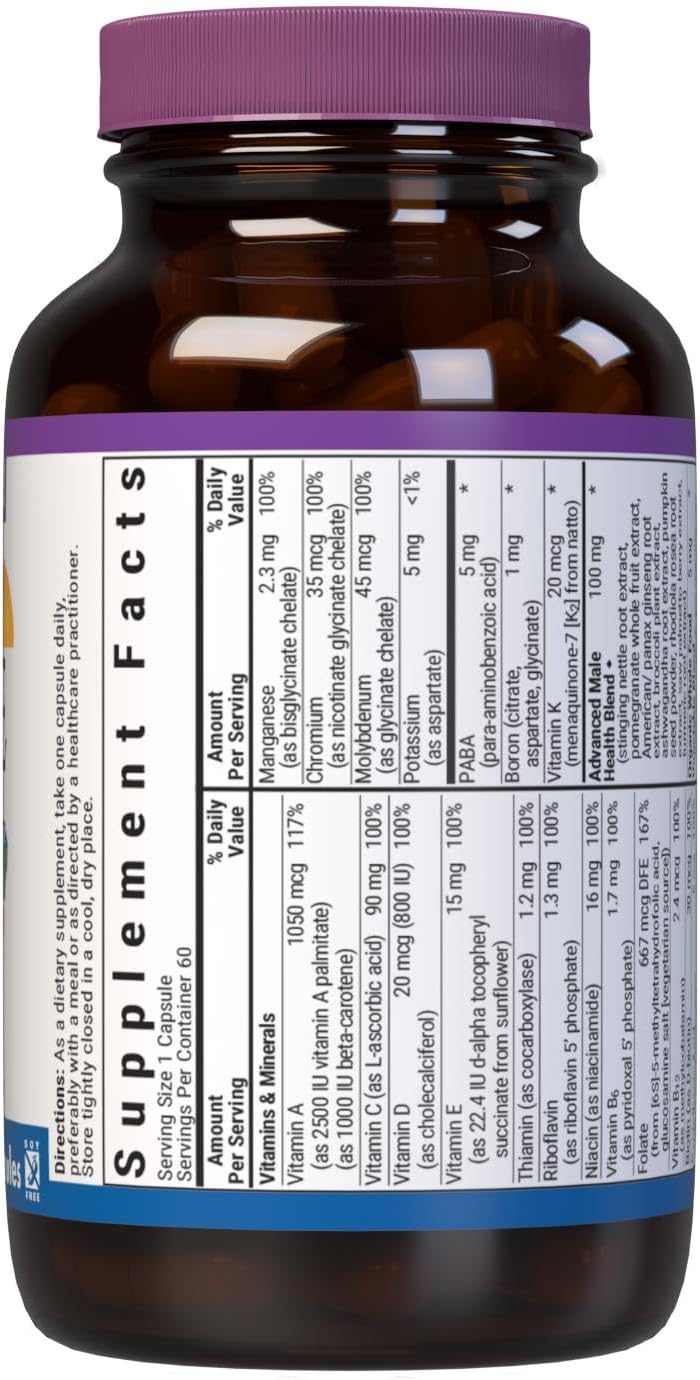 Bluebonnet Nutrition Men's One Vegetable Capsules - Whole Food Multivitamin with K2, Organic Blend, 90 Capsules - görsel 2