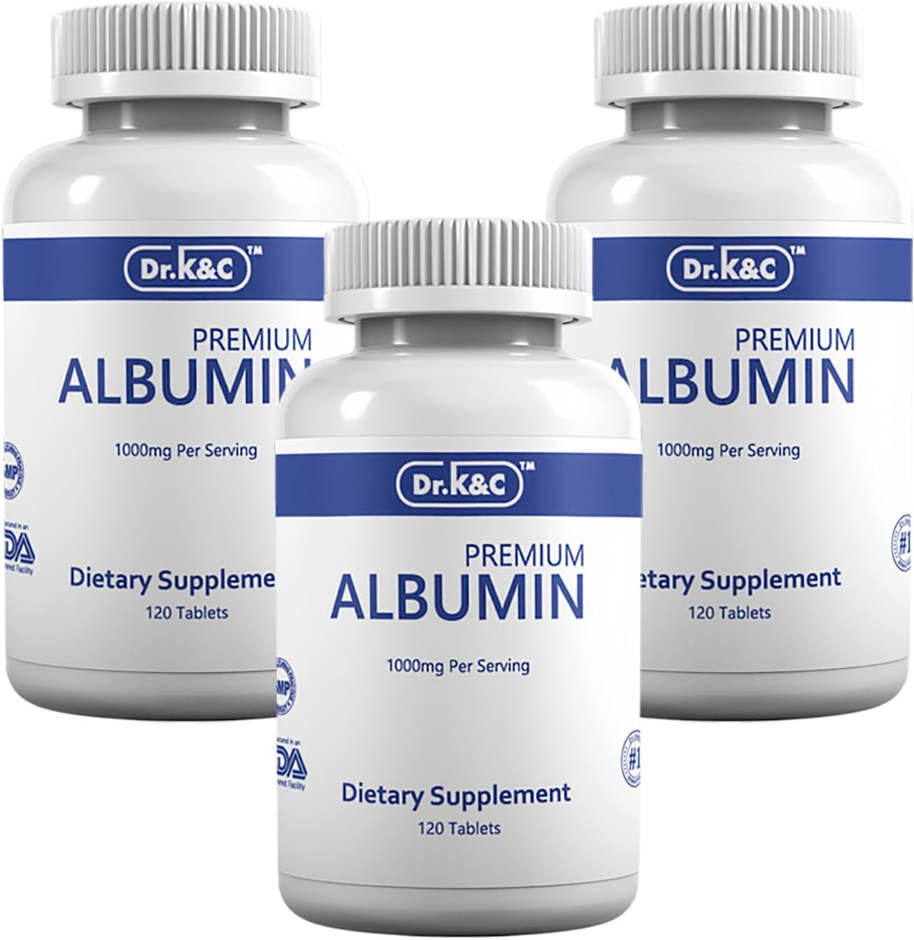 Dr.K&C Premium Albumin Protein Supplement 1000mg, 3 Bottles (120 Tablets Each) – Daily Energy & Wellness Support - görsel 1