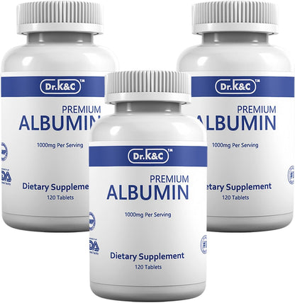 Dr.K&C Premium Albumin Protein Supplement 1000mg, 3 Bottles (120 Tablets Each) – Daily Energy & Wellness Support