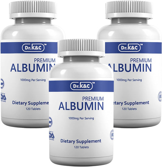 Dr.K&C Premium Albumin Protein Supplement 1000mg, 3 Bottles (120 Tablets Each) – Daily Energy & Wellness Support