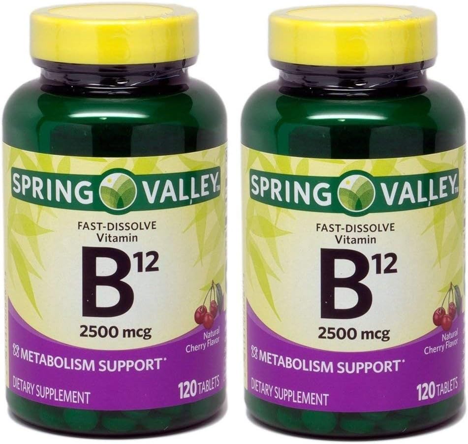 Spring Valley Sublingual B12, Cherry Flavour, 2500 mcg, Pack of 2 (480 Microlozenges) - görsel 1