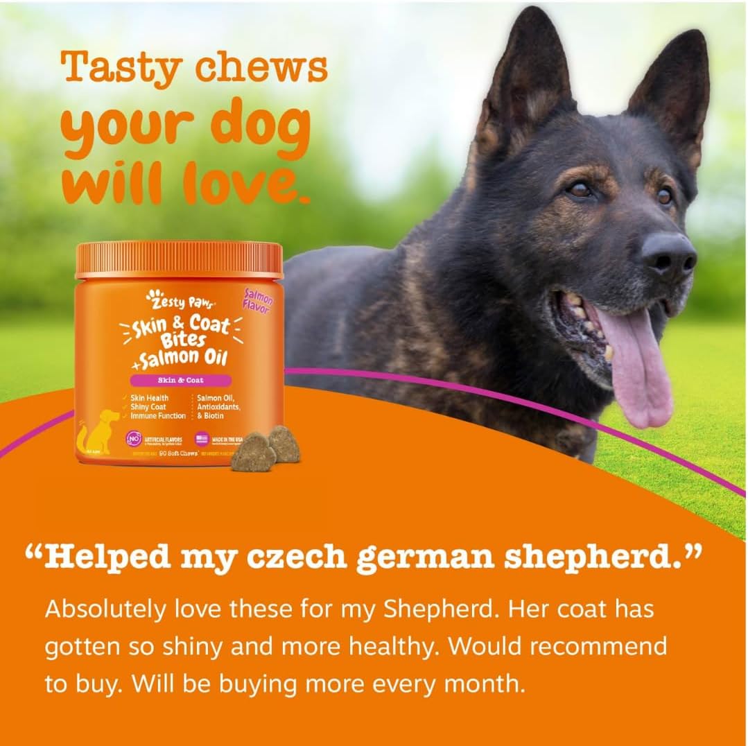 Zesty Paws Salmon Oil for Dogs - Omega-3 Fish Oil Chews, Skin and Coat Support, 250 Chews - görsel 6