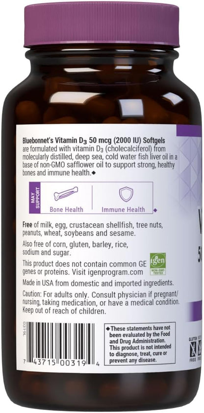 Bluebonnet Nutrition Vitamin D3 2000 IU – 250 Softgels