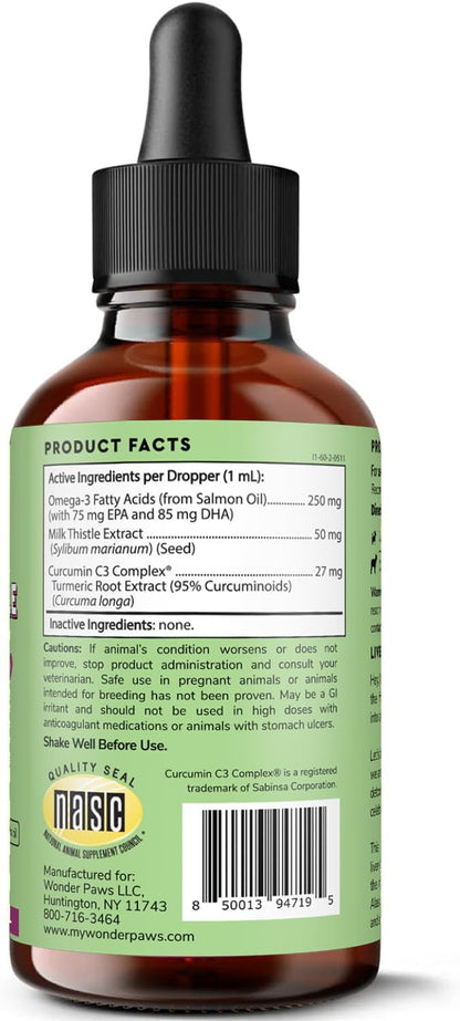 Wonder Paws Milk Thistle for Dogs – Liver Support with Curcumin & Salmon Oil (120 ml)