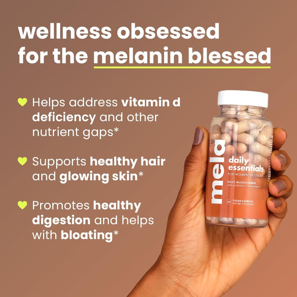 Mela Daily Essentials Multivitamin for Melanated Women - High-Dose Vitamin D3 and B12, Probiotics, Lion's Mane, Ceylon Cinnamon - Vegan, Gluten-Free, Non-GMO, 30-Day Supply (60 Capsules) - görsel 3