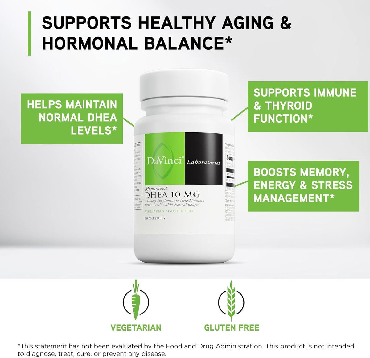 DAVINCI Labs Micronised DHEA 10mg – Support for Healthy Ageing, Hormone Balance, Cognitive Function & Thyroid Health – Vegetarian, Gluten-Free – 90 Capsules - görsel 3