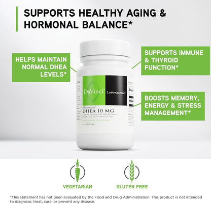 DAVINCI Labs Micronised DHEA 10mg – Support for Healthy Ageing, Hormone Balance, Cognitive Function & Thyroid Health – Vegetarian, Gluten-Free – 90 Capsules