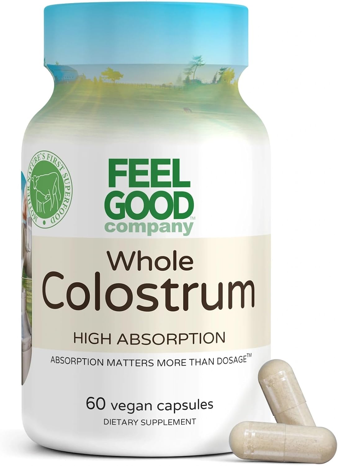 FeelGood Superfoods Bovine Colostrum Capsules – Gut Health and Immune Support – 2000mg Daily Serving – 60 Capsules - görsel 1