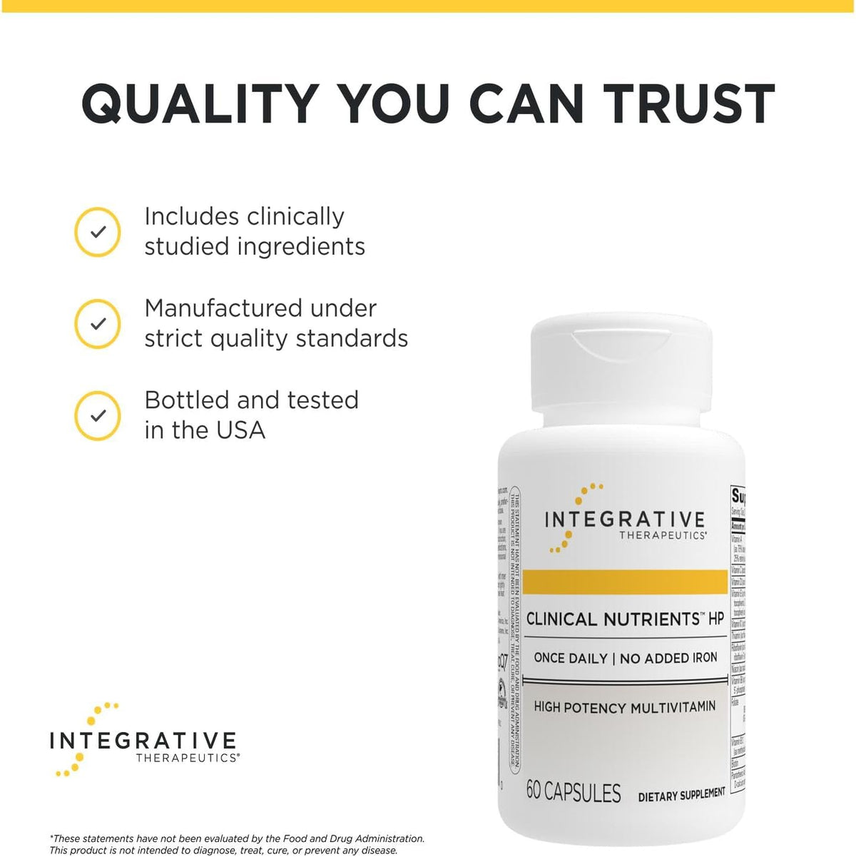 Integrative Therapeutics Clinical Nutrients HP - Daily Multivitamin with Antioxidant Support, No Added Iron - 60 Tablets – Image 6
