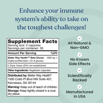 Better Way Health Advanced Immune Readiness Beta Glucan 500 – 500mg, 60 Capsules