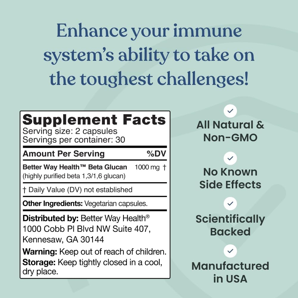 Better Way Health™ - Advanced Immune Readiness - Highly Purified 1,3/1,6 Beta Glucan 500 - Clinically Tested Immune Defence - 500mg/60 Capsules (Pack of 2) - görsel 7