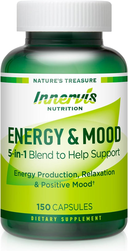 Caffeine-Free Natural Energy Boost with Ashwagandha, Maca & Magnesium – Support Stress Relief, Focus & Mood – 60 Capsules by Innervis Nutrition
