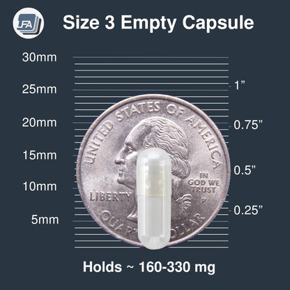 LFA Tablet Presses Empty Gelatine Capsules Size 3 - 500 Count - Clear Gelatine - Certified Halal - Made in USA