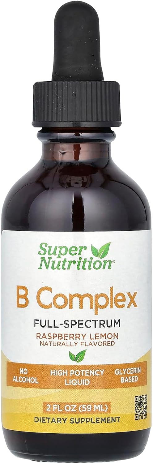 SuperNutrition B Complex Full Spectrum - Liquid with Vitamin B12, Biotin, Niacin and Pantothenic Acid, Raspberry Lemon Flavour, 2 fl oz (59 ml) - görsel 3
