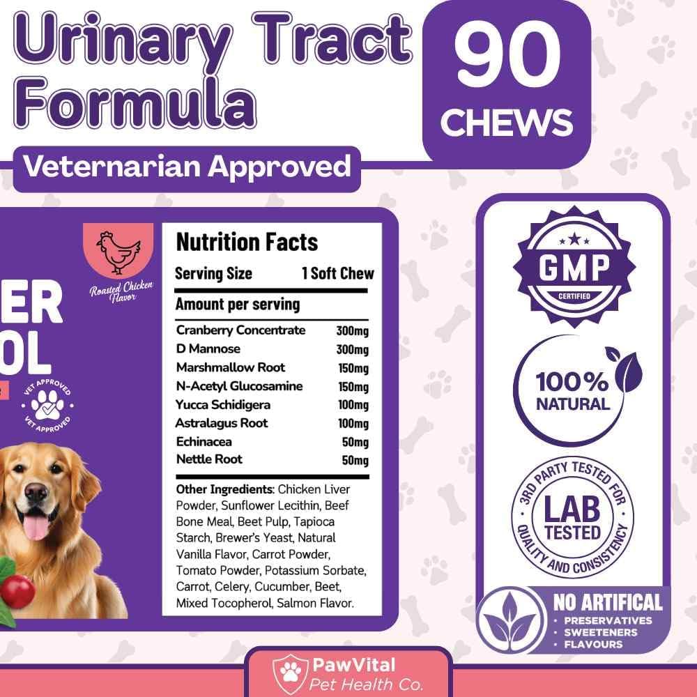 PawVital Dog UTI & Bladder Control Chews – Cranberry & D-Mannose Urinary Tract Support for Dogs, All-Natural Chicken Flavour, 90 Soft Chews - görsel 5
