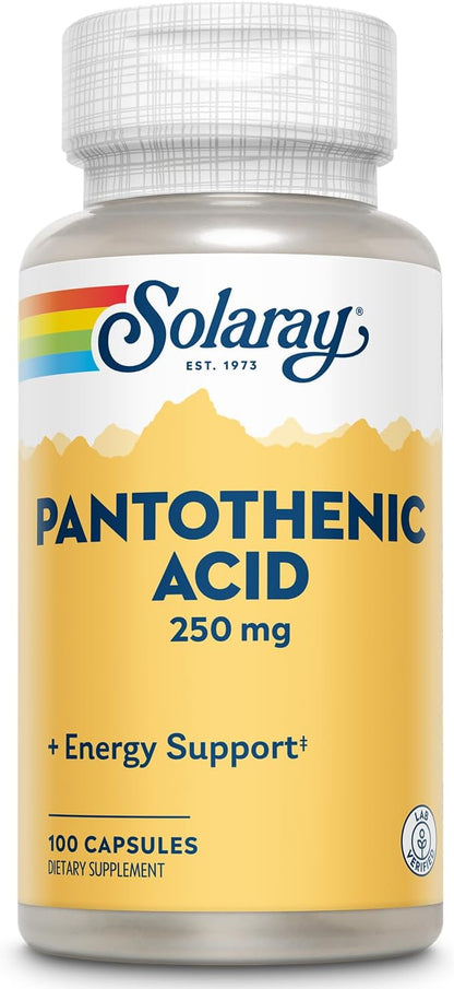 SOLARAY Pantothenic Acid 250mg – Vitamin B5 for Energy Metabolism and Skin Health (100 Capsules)