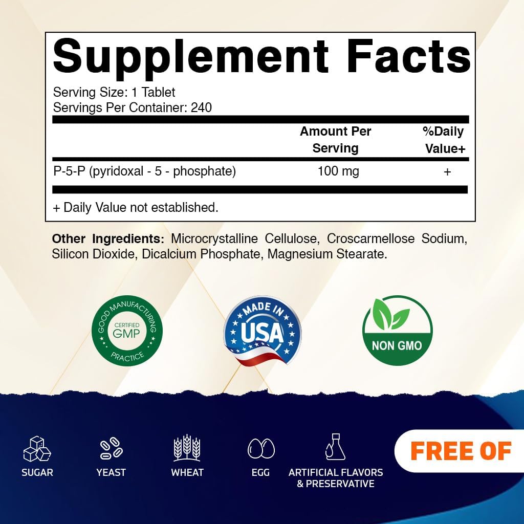 Vitamatic P5P 100 mg (Pyridoxal-5-Phosphate) – Active Form of Vitamin B6 – Energy and Nervous System Support – Non-GMO, Gluten-free – 240 Tablets - görsel 2