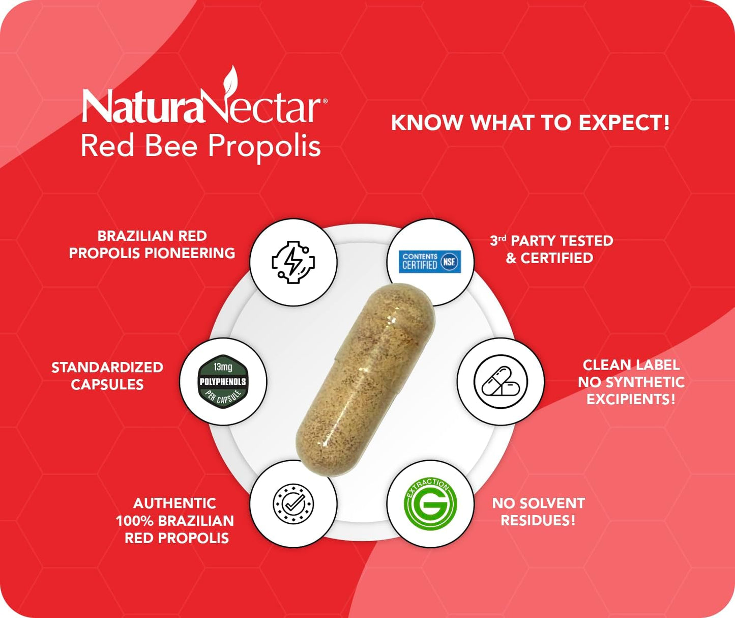 NaturaNectar Red Bee Propolis Capsules – Premium Brazilian Propolis Supplement (60 Capsules) - görsel 8