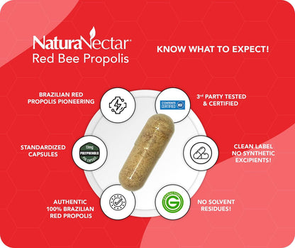 NaturaNectar Red Bee Propolis Capsules – Premium Brazilian Propolis Supplement (60 Capsules)