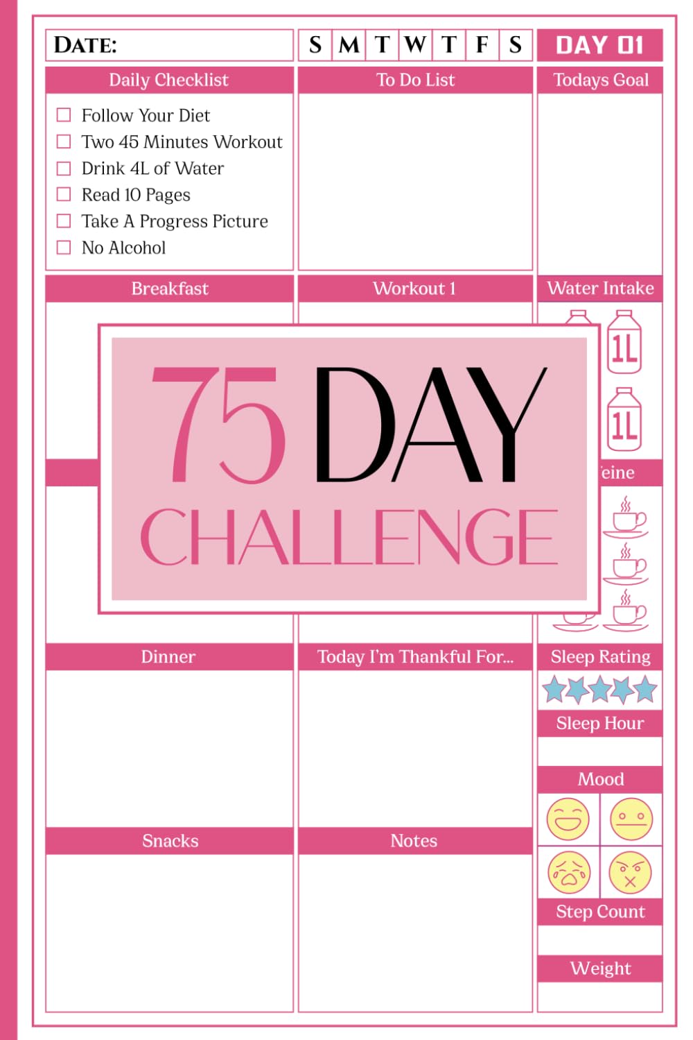 75 Day Soft Challenge Journal for Women: Daily Progress Tracker and Goal Check lists - görsel 1