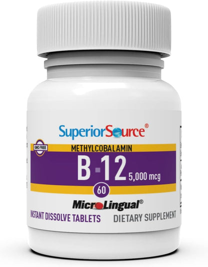 Superior Source No Shot Methylcobalamin B12 5000 mcg Sublingual Tablets, 60 Count