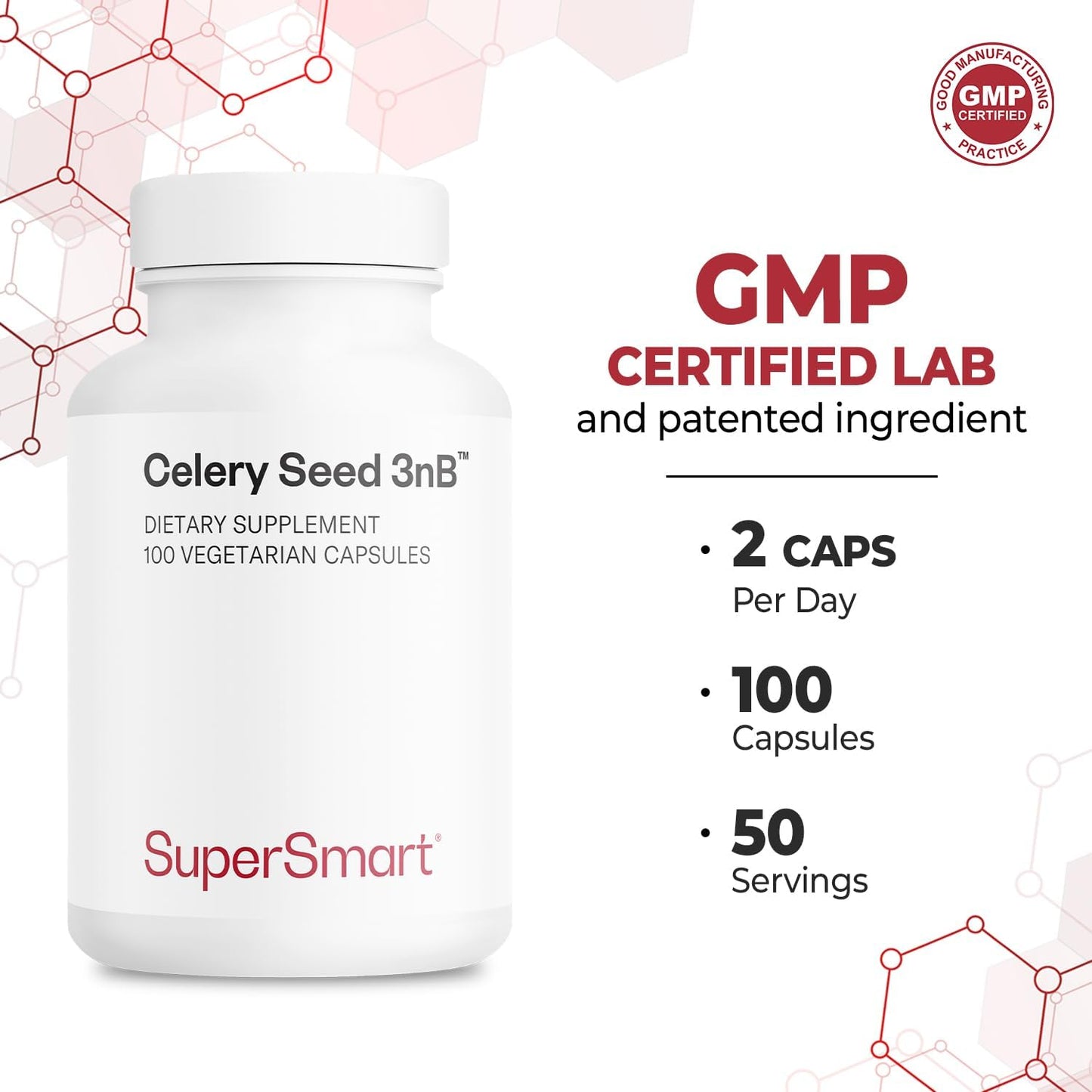 Supersmart Celery3nb 150mg per Day (Patented) – Natural Celery Seed Extract Food Supplement – Well tolerated Phthalides | Non-GMO & Gluten-Free – 100 Vegetarian Capsules - görsel 5