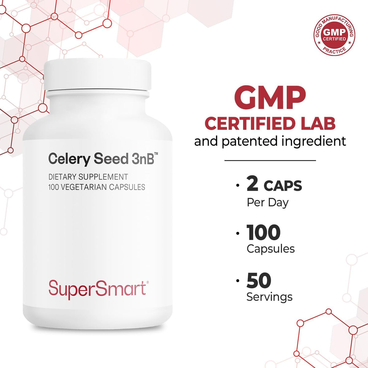 Supersmart Celery3nb 150mg per Day (Patented) – Natural Celery Seed Extract Food Supplement – Well tolerated Phthalides | Non-GMO & Gluten-Free – 100 Vegetarian Capsules - görsel 5