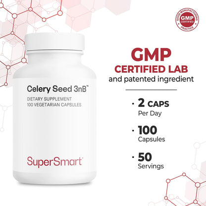 Supersmart Celery3nb 150mg per Day (Patented) – Natural Celery Seed Extract Food Supplement – Well tolerated Phthalides | Non-GMO & Gluten-Free – 100 Vegetarian Capsules