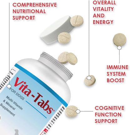 Vita-Tabs - Essential Vitamins, Minerals and Nutrients - Food Supplement for Dogs - Supports the Immune System and Bones - Liver Flavoured - 250 Chewable Tablets