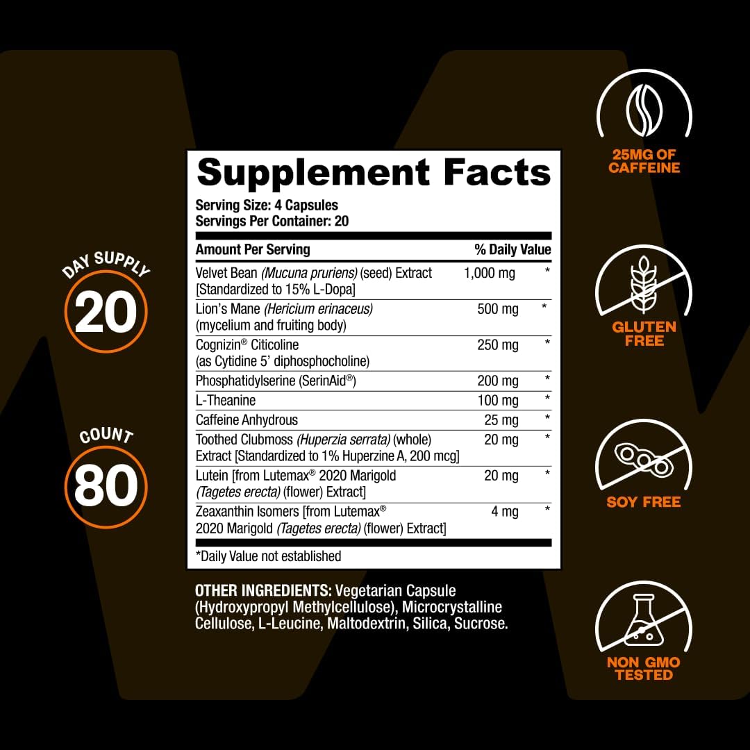 ONNIT Alpha Brain Black Label Capsules - Cognitive Support with Citicoline, Lion's Mane and Lutein (80 Capsules) - görsel 7