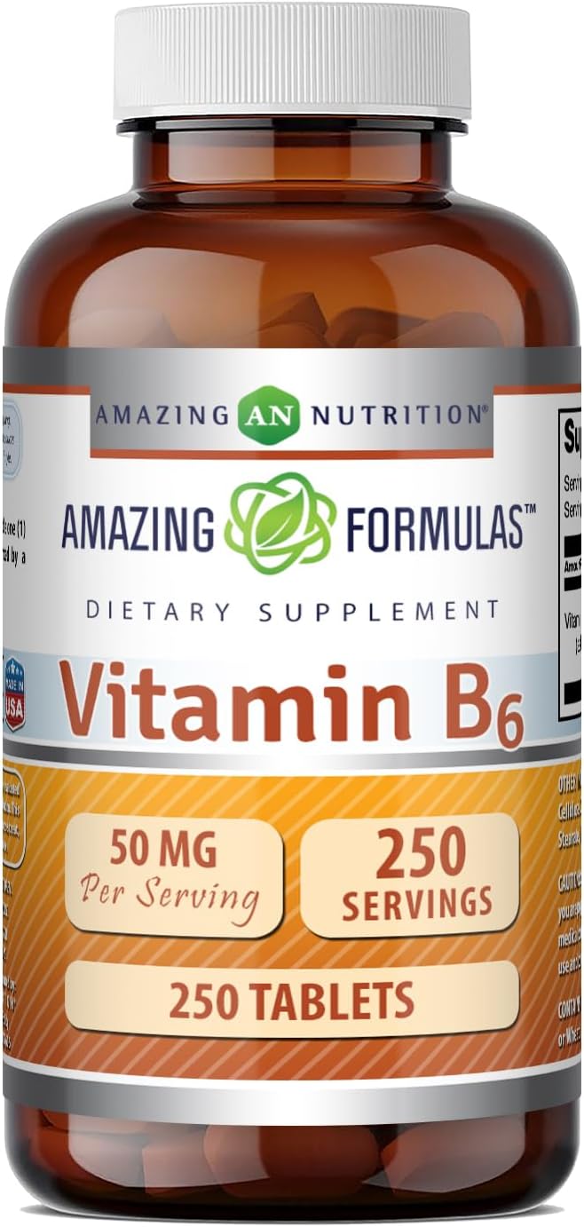 Amazing Formulae Vitamin B6 Pyridoxine 50mg 250 Tablets Supplement | Non GMO | Gluten-free | Made in USA - görsel 1
