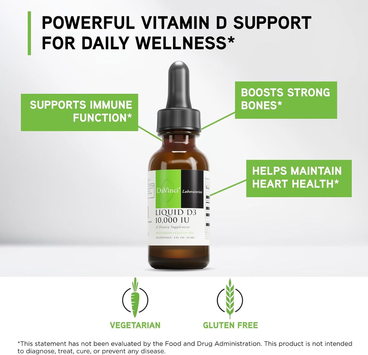DAVINCI Labs Liquid D3 1,000 IU – Vitamin D Supplement for Bone, Immune & Heart Health – Gluten-Free, Vegetarian – 30 ml (30 Servings) - görsel 3
