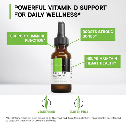 DAVINCI Labs Liquid D3 1,000 IU – Vitamin D Supplement for Bone, Immune & Heart Health – Gluten-Free, Vegetarian – 30 ml (30 Servings)
