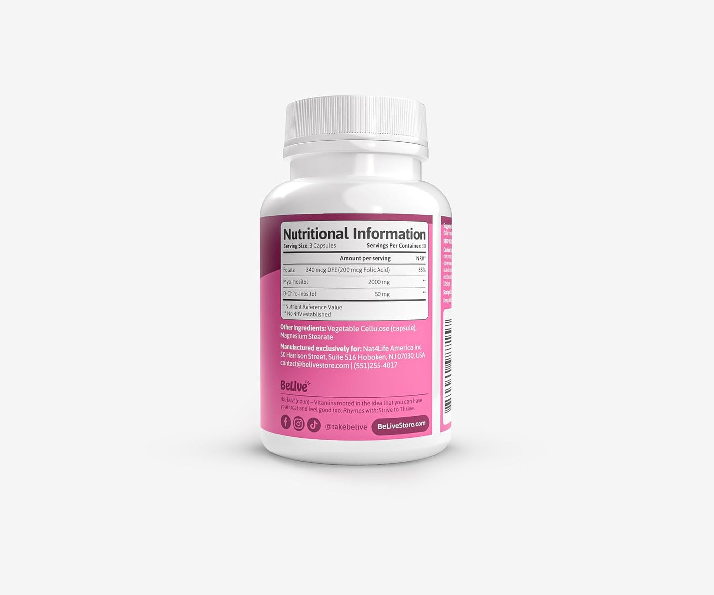 BeLive Myo-Inositol & D-Chiro Inositol Capsules - 90 Capsules: Optimal 40:1 Ratio with Folic Acid - görsel 2
