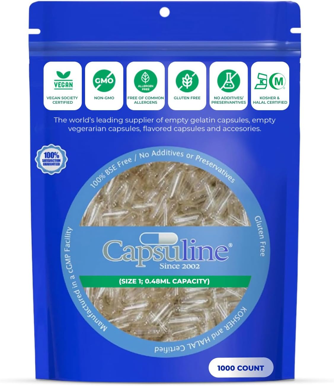 Capsuline Clear Size 1 Empty Vegetarian Capsules 1000 Count - görsel 1