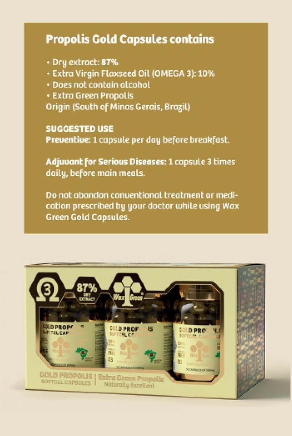6 Bottles of Wax Green Bee Propolis N91 Gold Capsules 500mg (90 Capsules per Bottle) - görsel 2