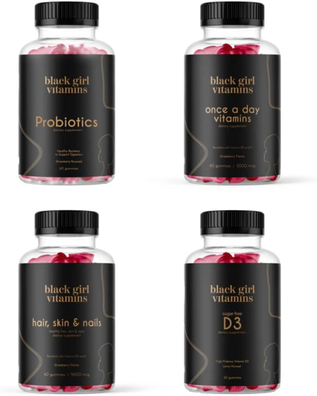 Black Girl Vitamins Complete Wellness Essentials – 30-Day Bundle with D3 Gummies, Probiotics, Hair-Skin-Nails & Sea Moss - görsel 1