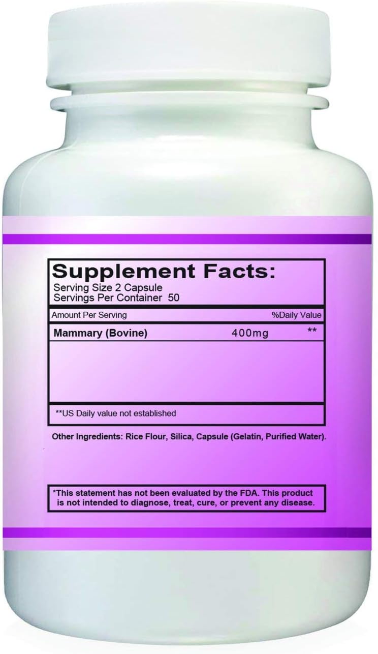 Simply Raw MAMMARY Glandular - Raw Bovine Mammary Glandular 400 mg, 100 Capsules - görsel 2
