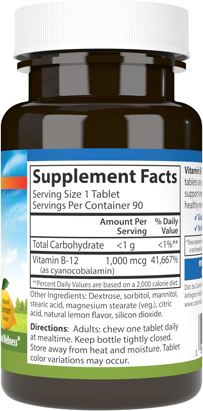 Carlson Chewable B-12, 1000 mcg - Lemon Flavour, 90 Tablets - görsel 2