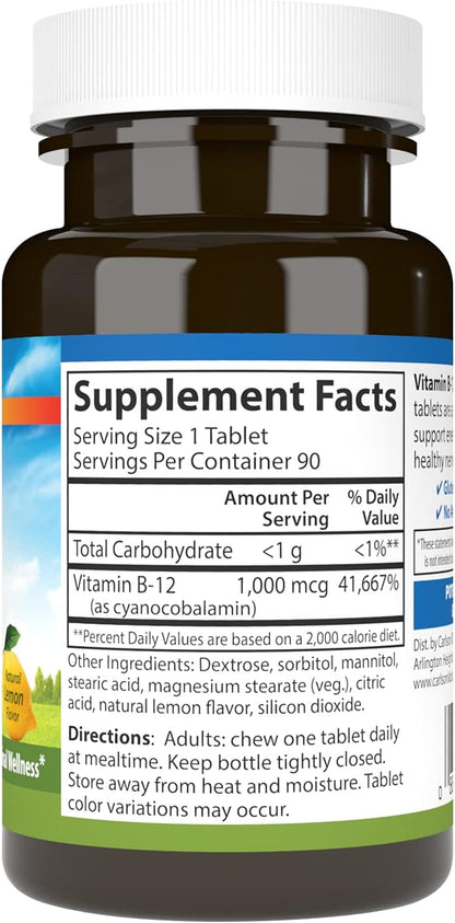 Carlson Chewable B-12, 1000 mcg - Lemon Flavour, 90 Tablets
