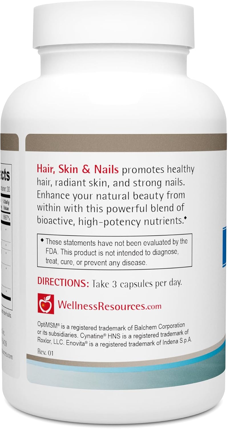 Wellness Resources Hair, Skin & Nails with Biotin, Cynatine HNS Keratin, OptiMSM, Bamboo & Grape Seed Extract – Food Supplement for Stronger Nails, Healthier Hair & Youthful Skin (90 Capsules) - görsel 2