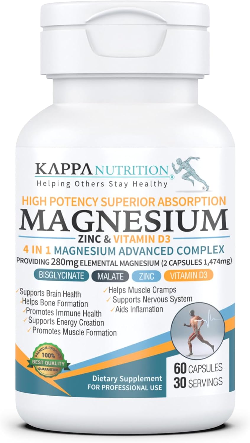 Kappa Nutrition Magnesium 4-in-1 – 280mg Elemental Magnesium (Bisglycinate & Malate) + Zinc & Vitamin D3 – 120 Vegan Capsules - görsel 9