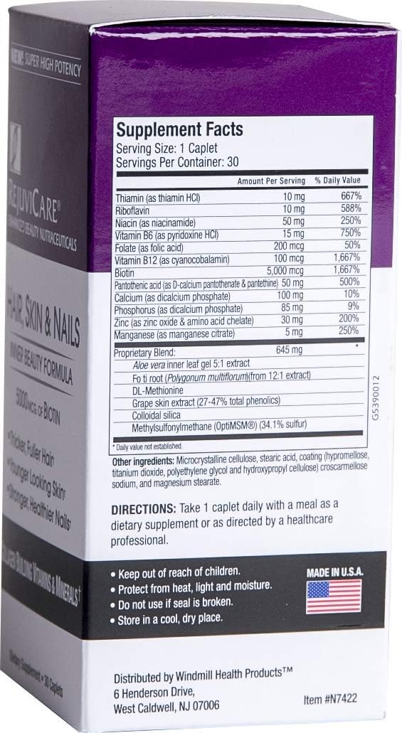 Rejuvicare Hair, Skin & Nails Beauty Formula with Biotin, Collagen Building Vitamins and Minerals, 30 Servings - görsel 3