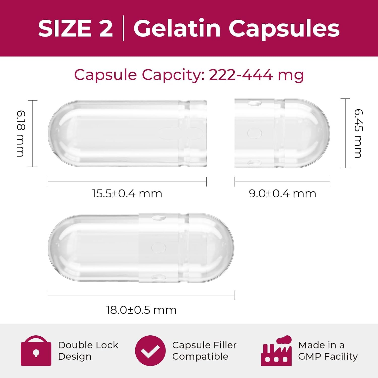 ATLEMISME Empty Gelatin Capsules Size 2 (1000 Count) with 2 Micro Lab Spoons - görsel 4