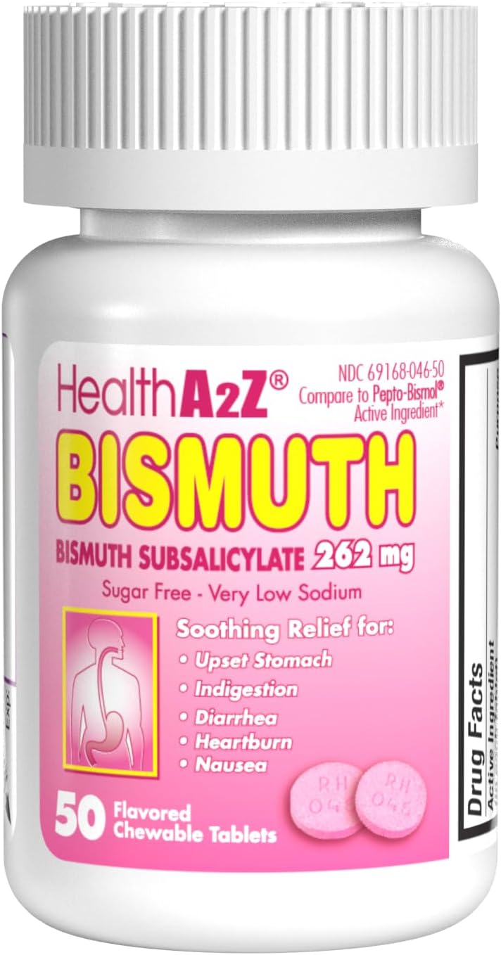 HealthA2Z® Bismuth | Bismuth Subsalicylate 262mg | Multi-Symptom Relief | (50 Count (Pack of 1)) - görsel 1