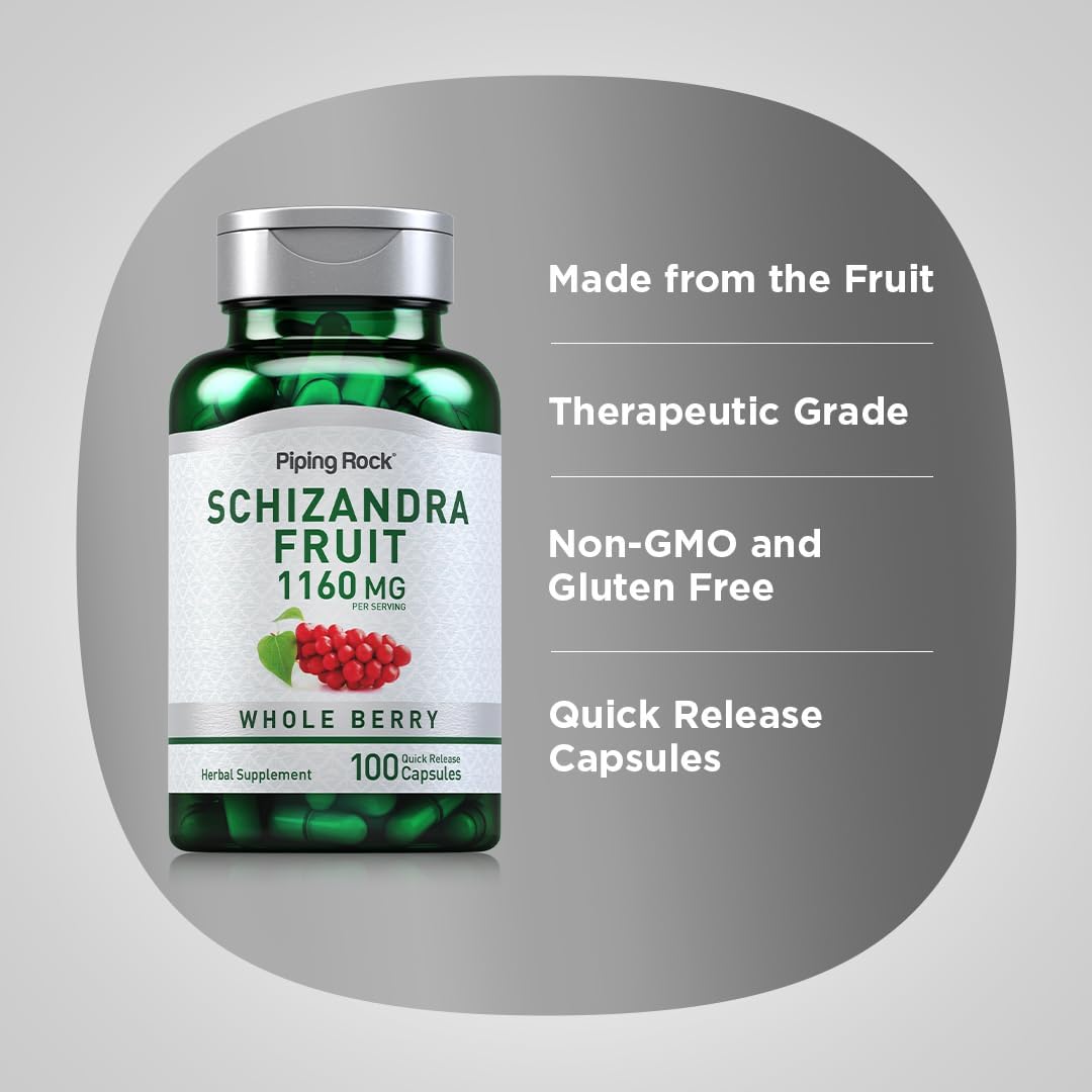 Piping Rock Schizandra Berry Fruit Capsules, 1160 mg, 100 Count - görsel 4