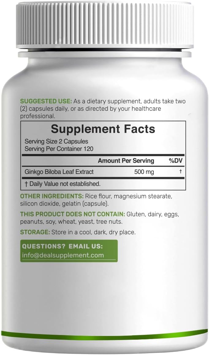 DEAL SUPPLEMENT Ginkgo Biloba 500mg, 240 Capsules - Extra Strength Brain Support Supplement - görsel 3