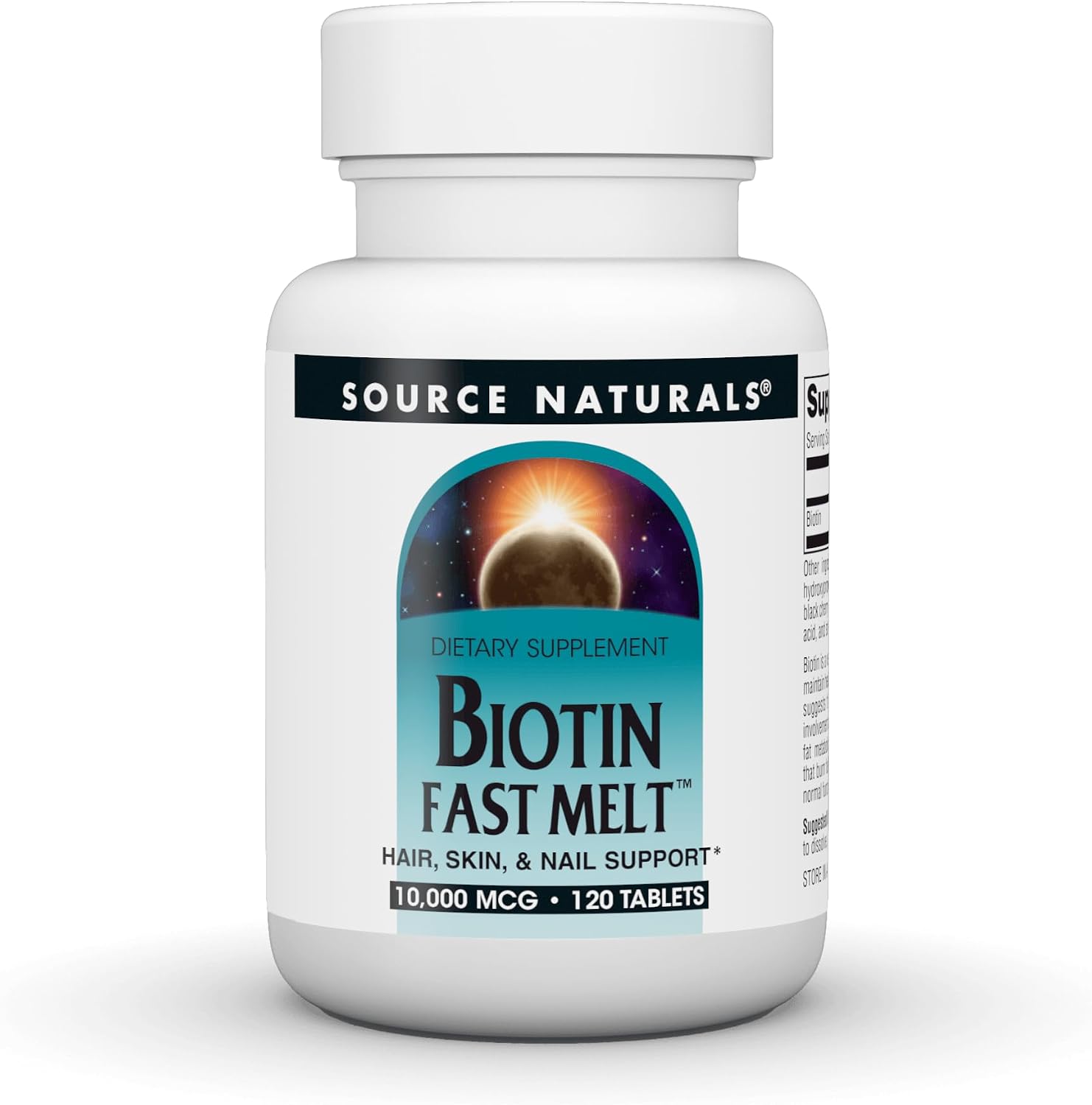 Source Naturals Biotin Fast Melt, Hair, Skin and Nail Support, 10,000 mcg per Serving – 120 Tablets - görsel 1
