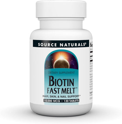 Source Naturals Biotin Fast Melt, Hair, Skin and Nail Support, 10,000 mcg per Serving – 120 Tablets