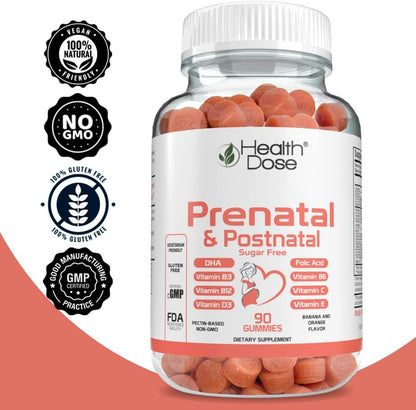 Health Dose Prenatal/Postnatal Complex Supplement - Vitamin B6, B12, C, Zinc - 90 Gummies